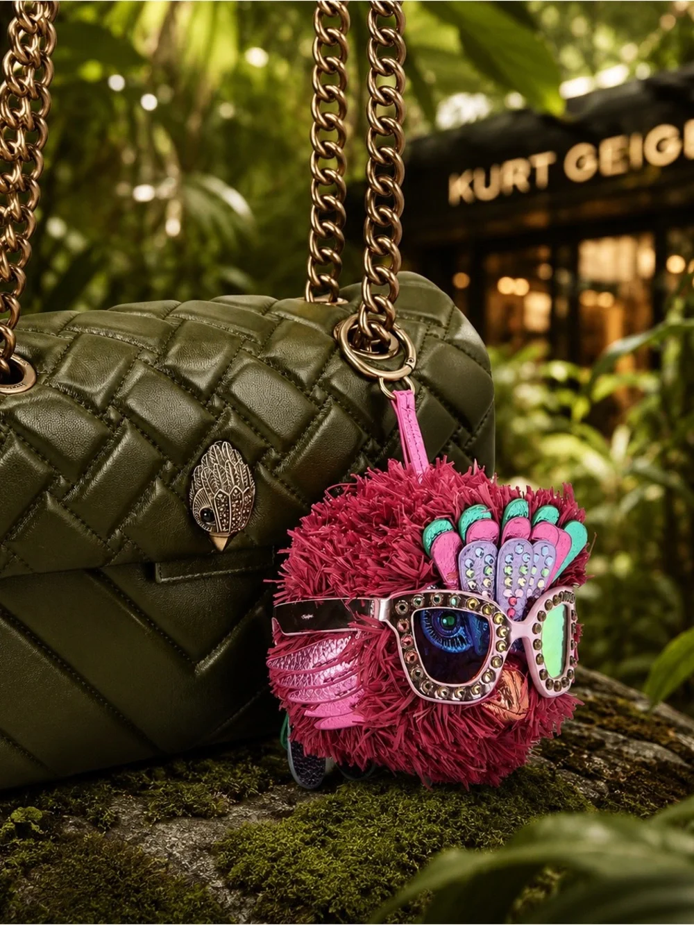 Kurt Geiger Pink Feathered Bird Charm with Crystal-Trim Sunglasses